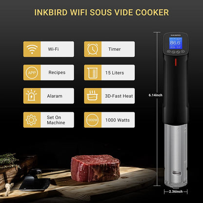Inkbird ISV-100W Sous Vide WiFi Cooker Immersion Circulator, Temperature Time and Touch Control Sous Vide Machine 1000 Watts