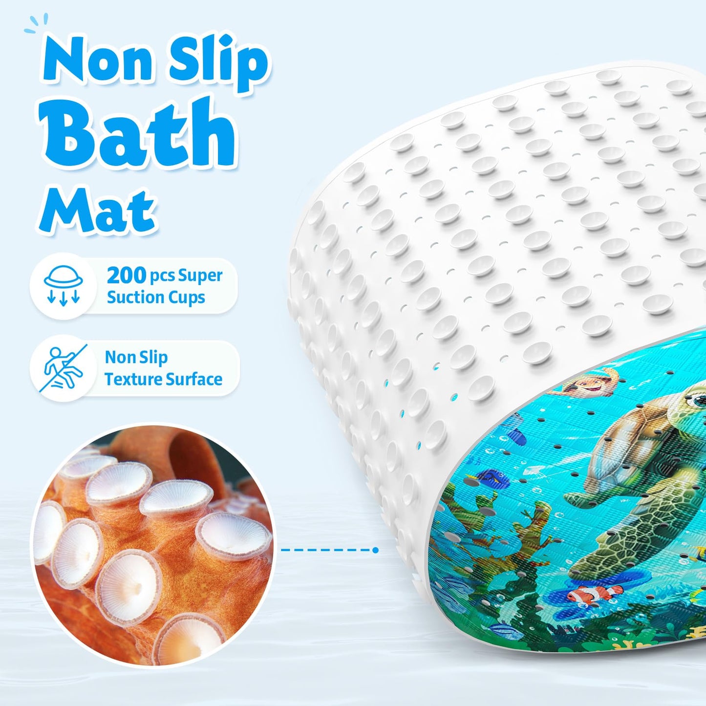 XIYUNTE Baby Bath Mats Non Slip Anti Mould - 100x40cm Extra Long Non Slip Bath Mat for Kids