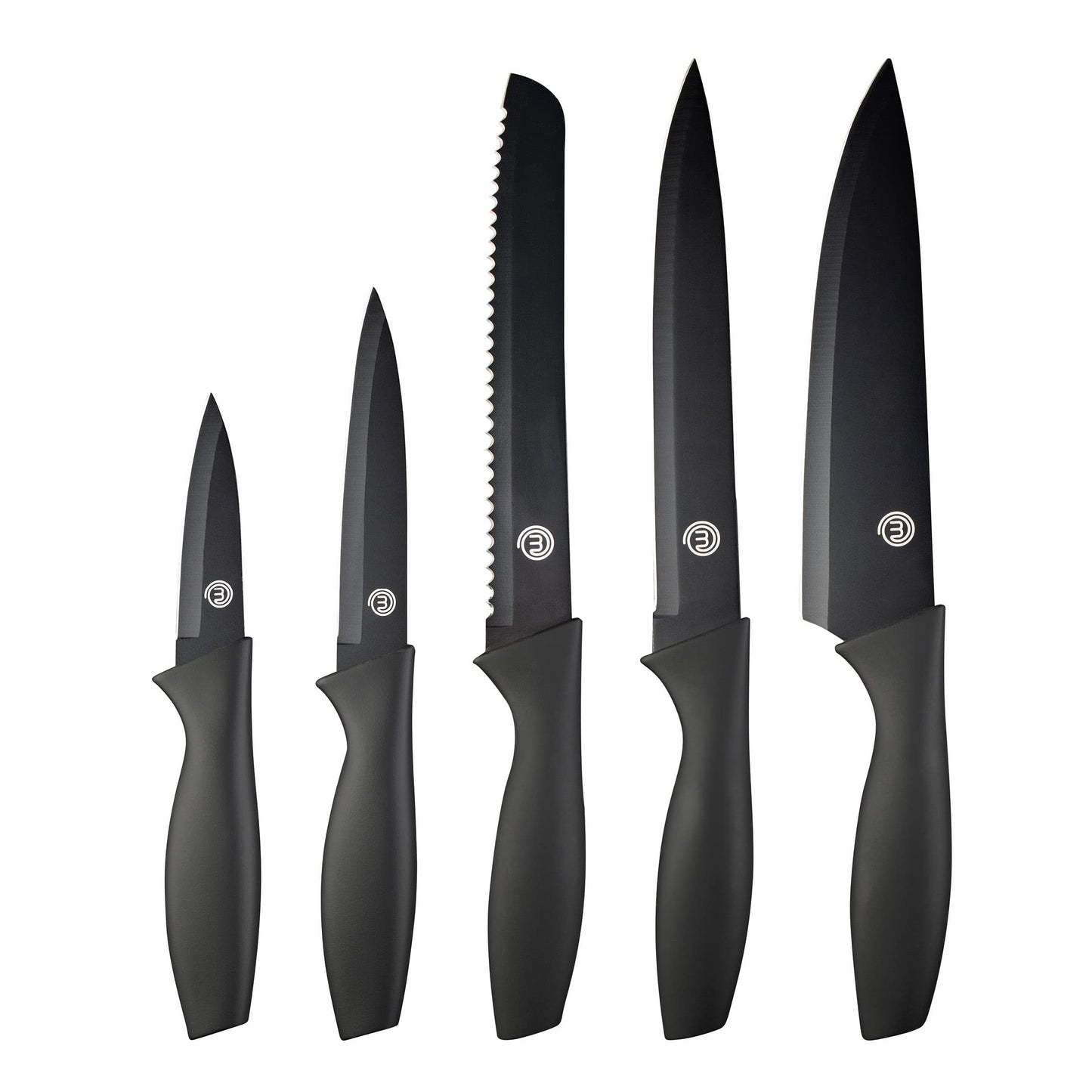 MasterChef Knife Set of 5 Kitchen Knives incl. Paring, Utility, Bread, Carving & Chef Knives for Cooking, Professional Sharp Stainless Steel, Non