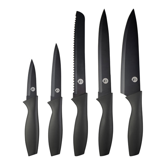 MasterChef Knife Set of 5 Kitchen Knives incl. Paring, Utility, Bread, Carving & Chef Knives for Cooking, Professional Sharp Stainless Steel, Non