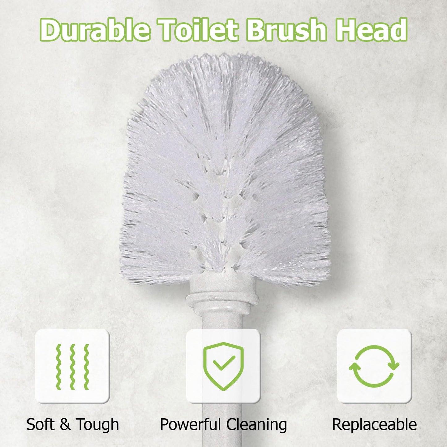 Toilet Brush and Holder Set 2‑Pack, White Plastic Toilet Brushes with 4 Replaceable Brush Heads, Vented Anti‑Drip Base, 360° Soft Dense Bristles