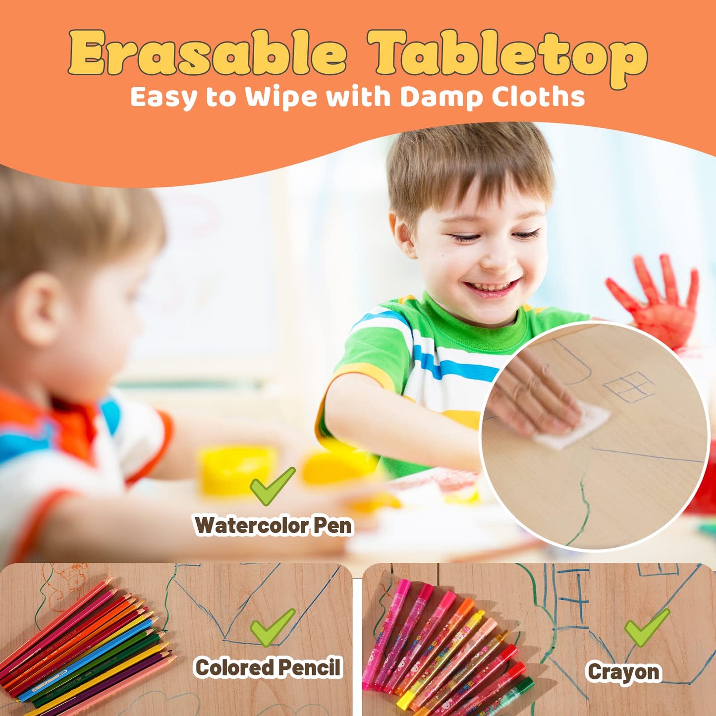 FUNLIO Kids Table and Chair Set, Height Adjustable Toddler Table and Chair Set for Ages 3-8, Easy to Wipe Arts & Crafts Table with 2 Chairs for