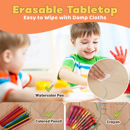 FUNLIO Kids Table and Chair Set, Height Adjustable Toddler Table and Chair Set for Ages 3-8, Easy to Wipe Arts & Crafts Table with 2 Chairs for