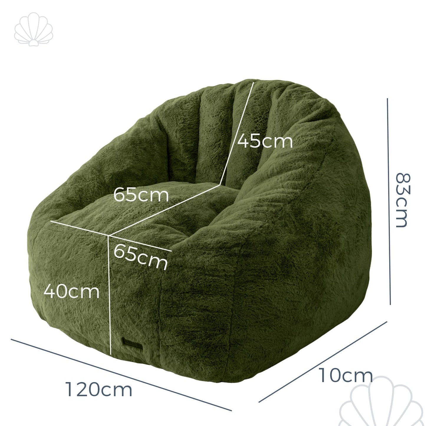 MAXYOYO Giant Bean Bag Chair,Faux Fur Shell Shaped Bean Bag Sofa with Filler,Soft Beanbag Sofa Giant Size for Living Room Bedroom