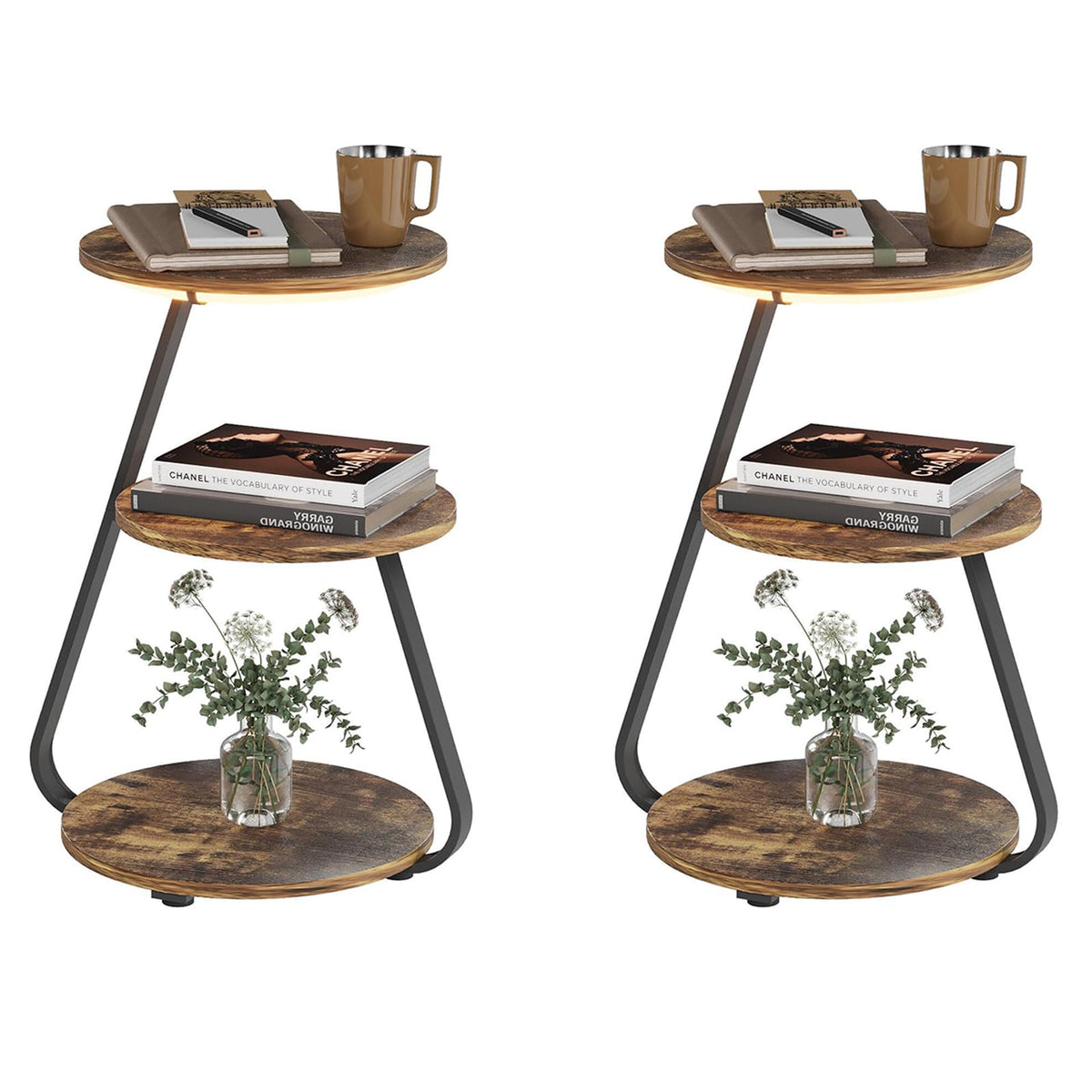 ARTETHYS Side Table Set of 2, Small Round Coffee Table, Rustic Brown