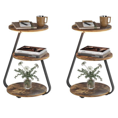 ARTETHYS Side Table Set of 2, Small Round Coffee Table, Rustic Brown