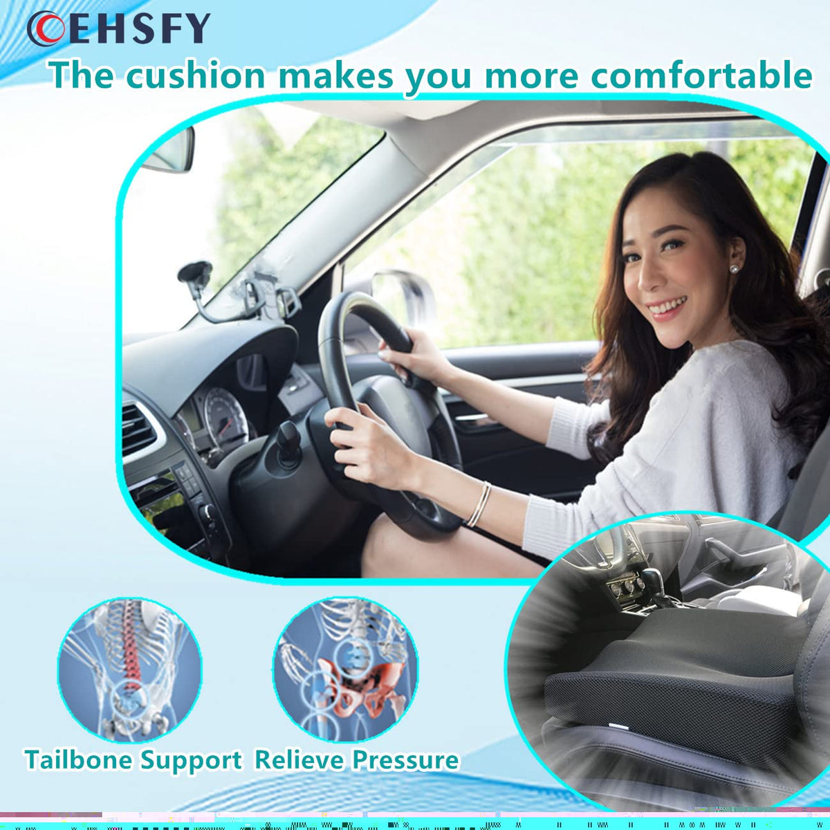 COEHSFY Coccyx Memory Foam Seat Cushion Ergonomic Booster Seat Pad