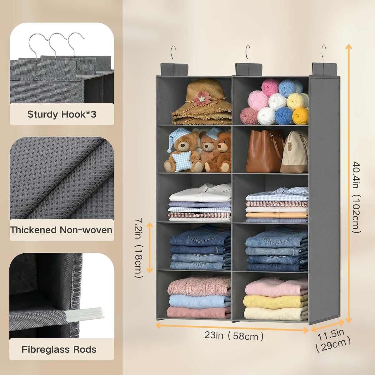 ALLTIDYUP 5-Tier Dual-Row Hanging Wardrobe Organizer – Large Capacity Foldable Closet Storage Shelves to Keep Clothes, Shoes