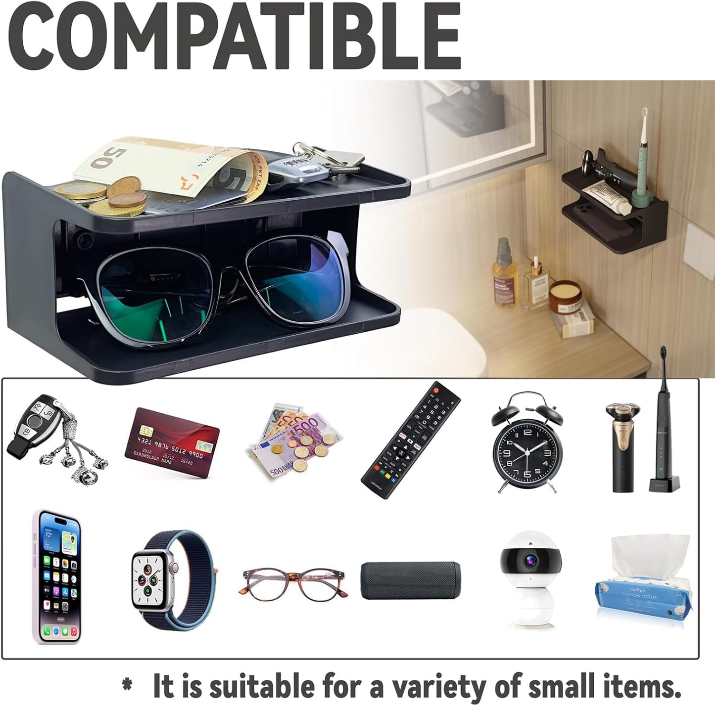 sciuU 2-Layer Structure Bedside Wall Shelf Organizer - Universal Wall Mount