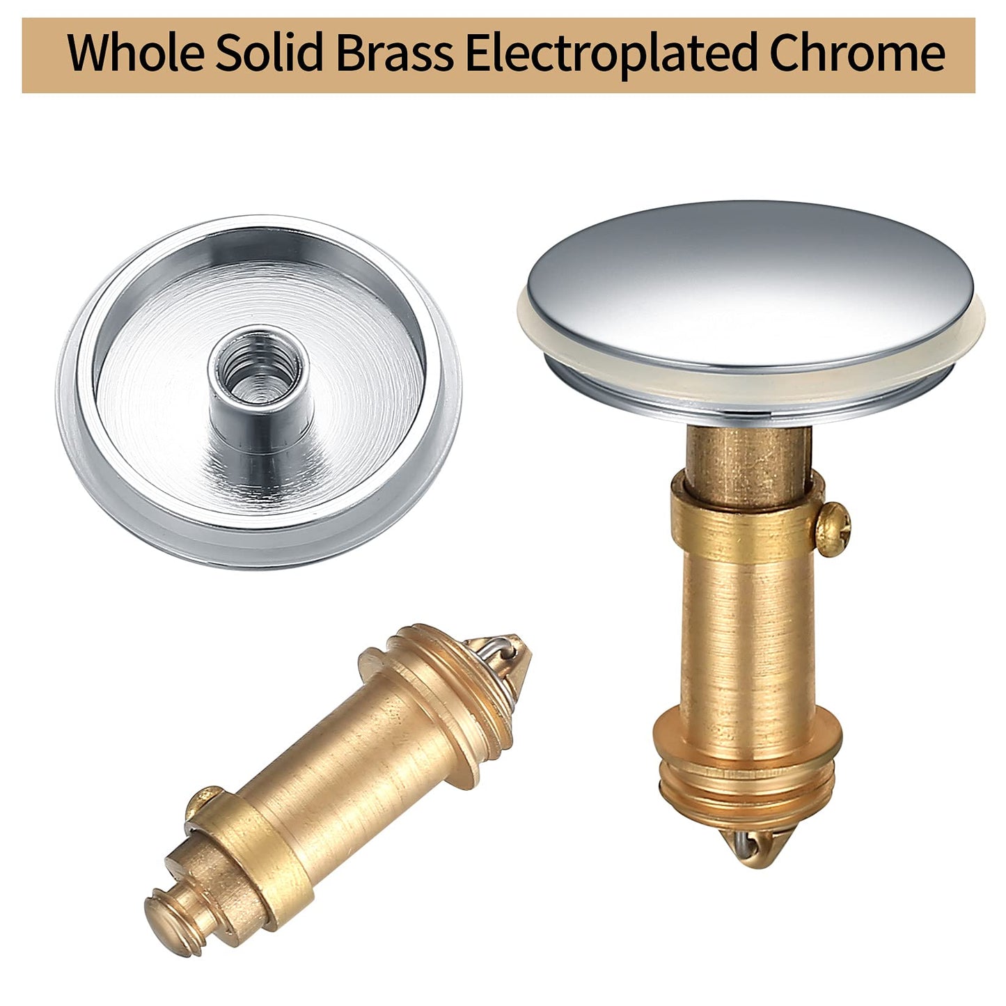 2 PCS 38mm Pop Up Sink Plugs, Bathroom Push Drain Stopper, Brass Chrome