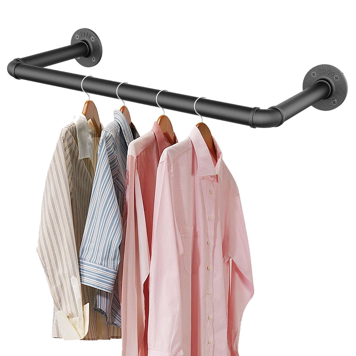 SMILOVII Wall Mounted Clothes Rail, Industrial Metal Garment Hanging Storage Rail, 49cm Detachable Heavy Duty for Home Shops and Closets, Black