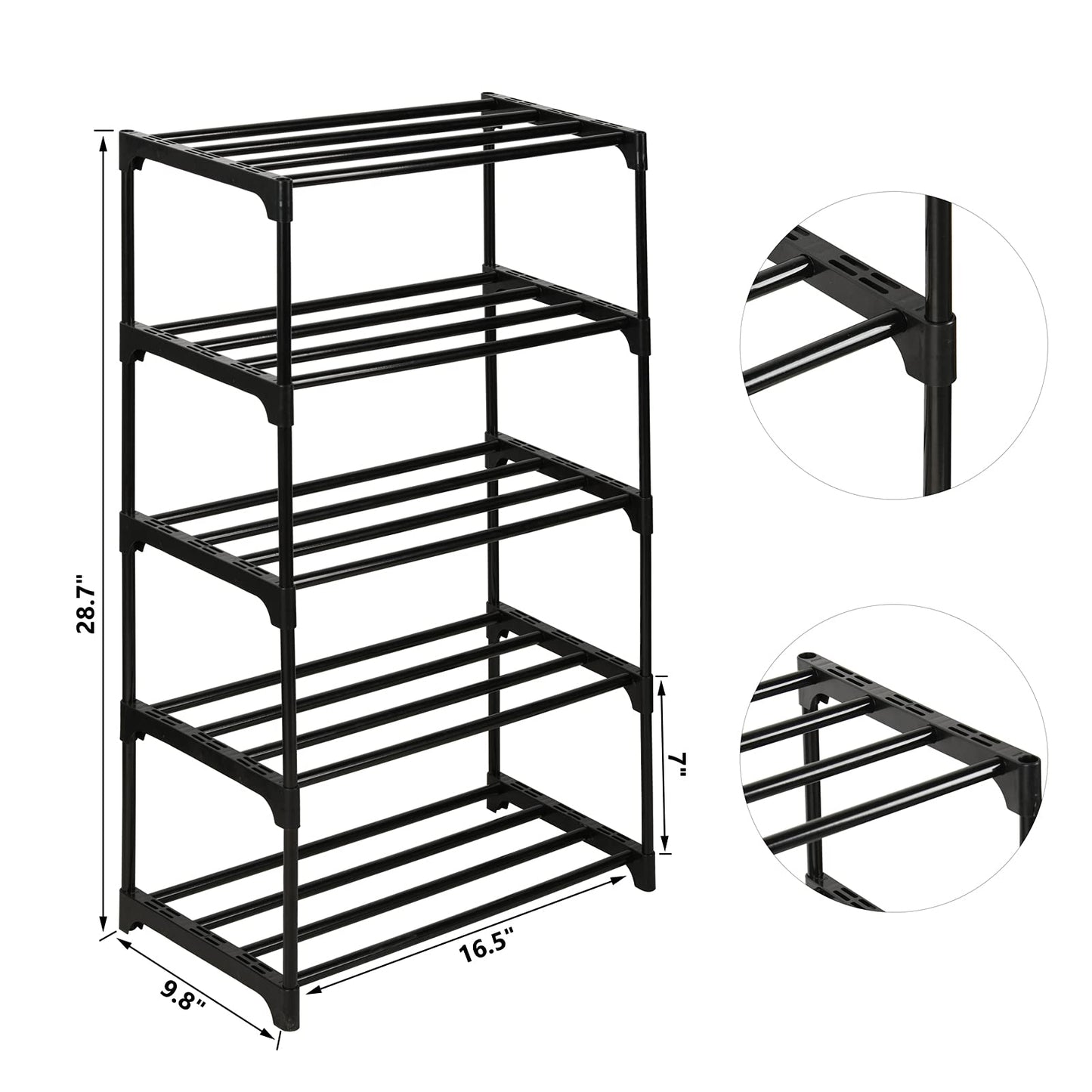 Ywinler 5 Tier Shoe Racks, Metal Shoe Storage Organiser Tall Narrow Shoe Racks Stackable Slim Shoe Shelf for Hallway, Entryway, Living Room