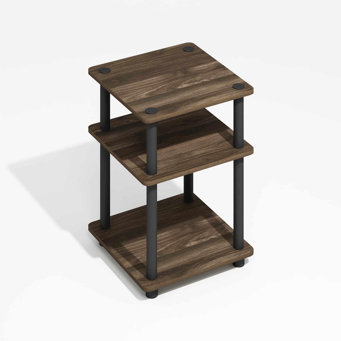 Furinno TURN-N-TUBE Side Table, 3-Tier End Table with Open Shelf, Night Stand, Bedside Table, Easy Assembly, for Living Room, Bedroom, Brown Walnut