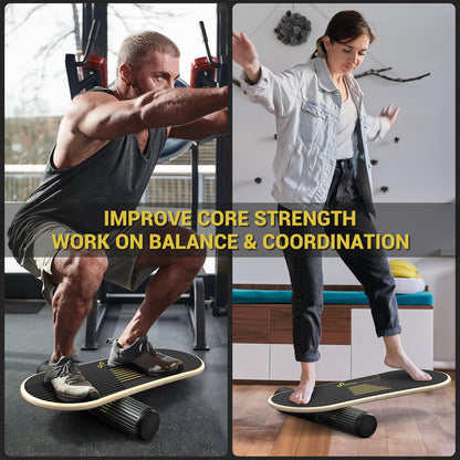 Sportneer Balance Board, 7 Modes Wobble Board, Indoor Board, Skateboard, Surf Balance Board with Adjustable Stoppers - Balance Board Wooden - Scooter