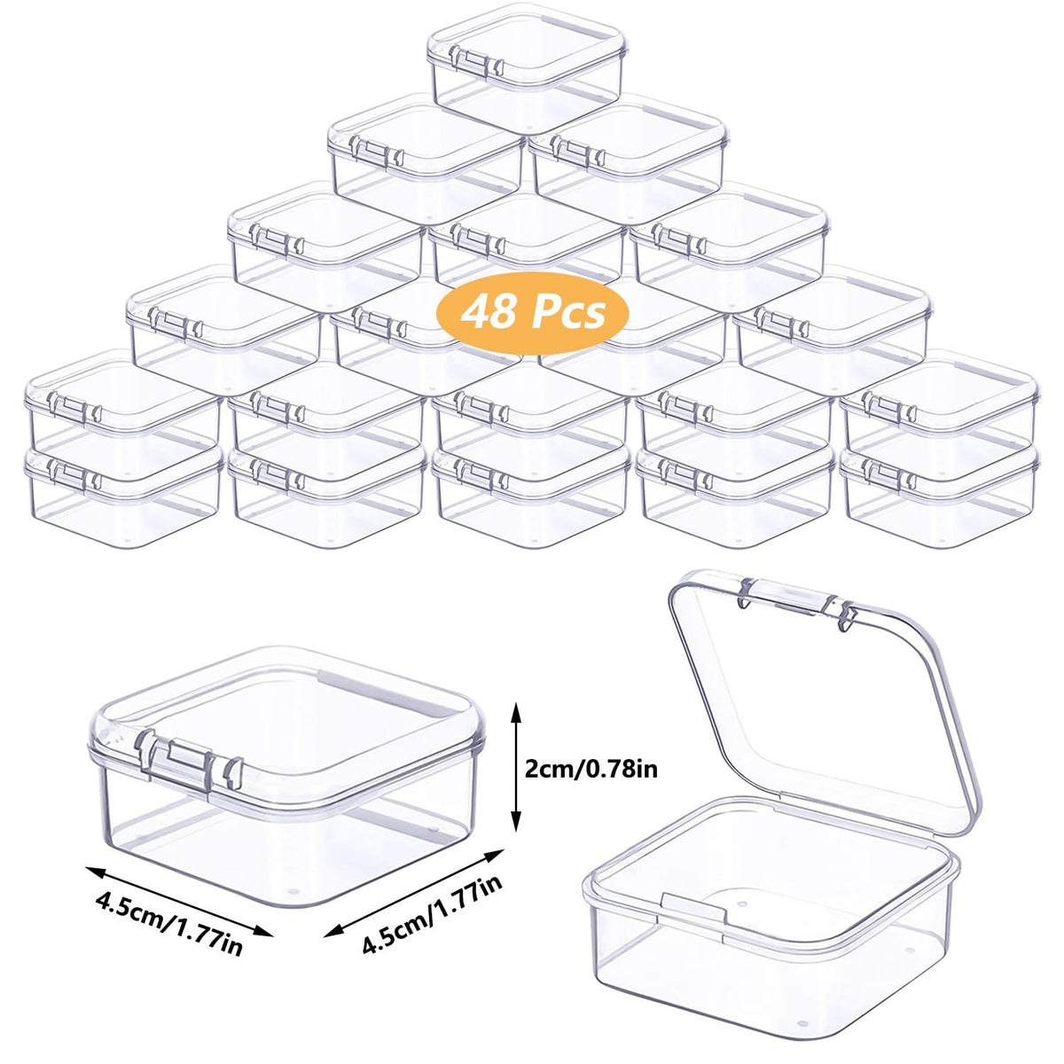 Prmape 48 Pieces Small Storage Box with Lid, 4.5 * 4.5 * 2cm Mini Rectangular Plastic Boxes, Mini Clear Bead Storage Containers