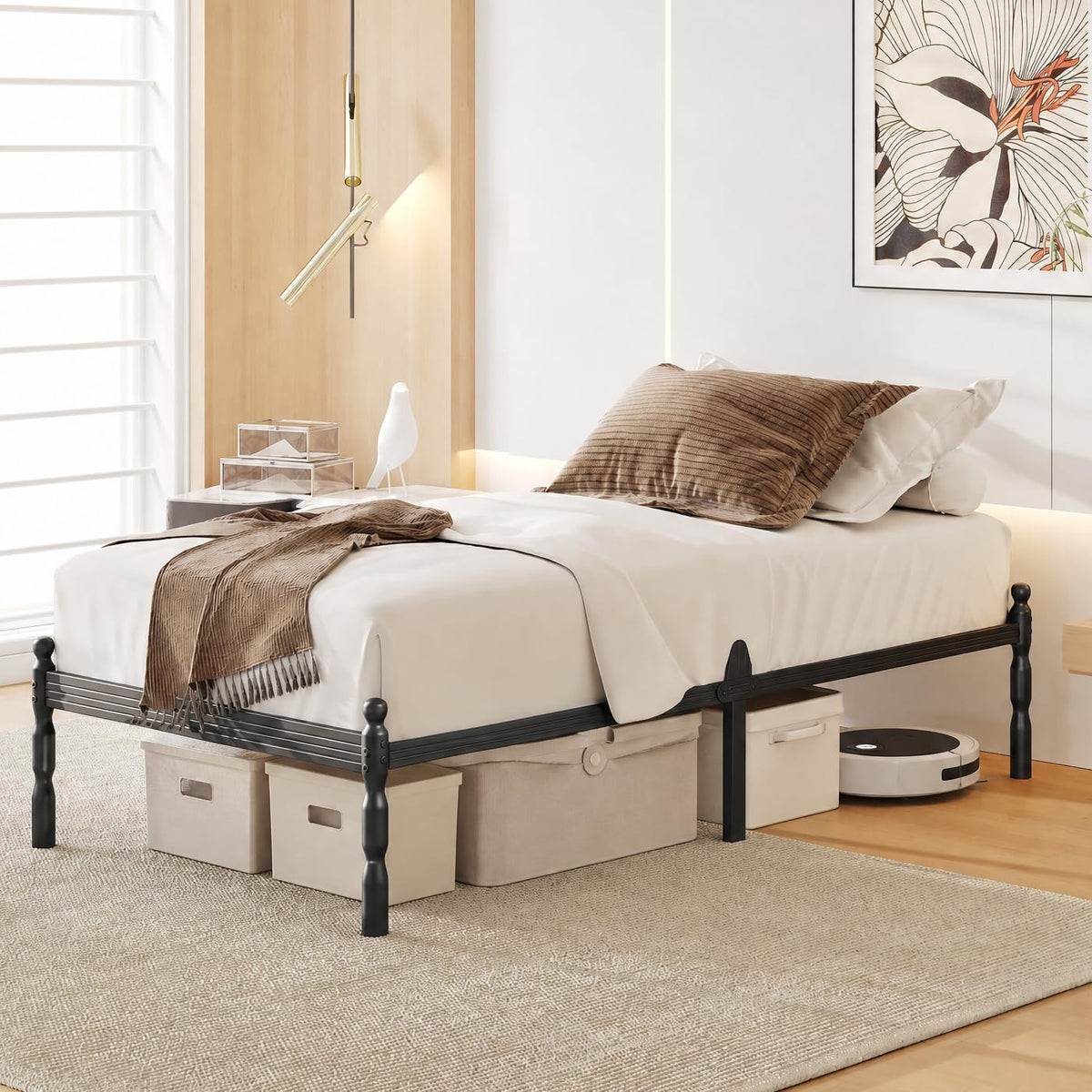 APEXTELLA HOME Single Bed Frame 3ft Vintage Style Metal Platform Bed Frame Anti-Slip Stoppers
