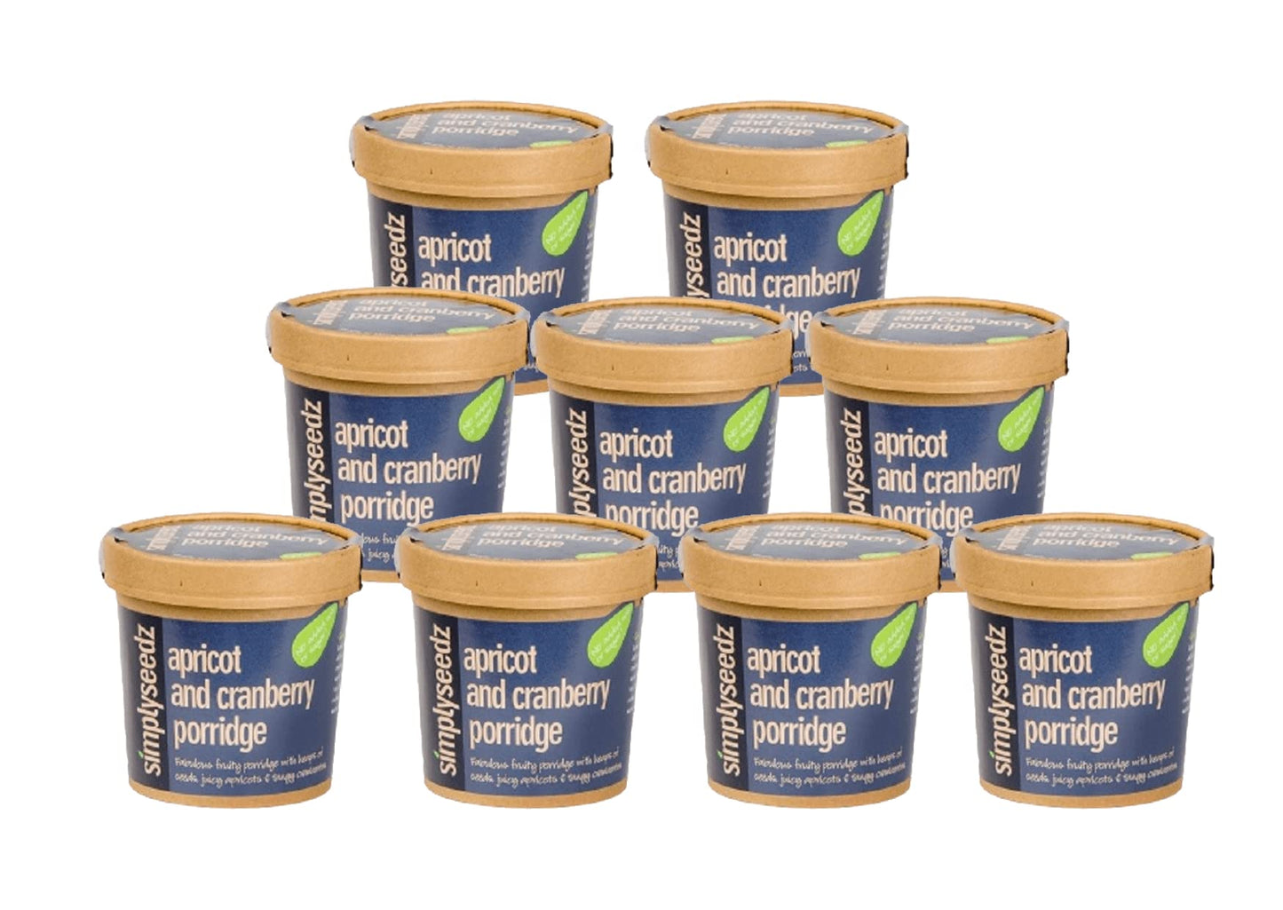 Simplyseedz Jumbo Oats Porridge Pot Apricot & Cranberry. Low sugar. Plant based, Fibre rich with pumpkin & sunflower seeds. Convenient On the Go