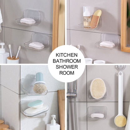 Soap Dish Holder,2 Pack Shower Soap Sponge Holder,Wall Mounted Self Adhesive Storage for Kitchen and Bathroom,Clear PET