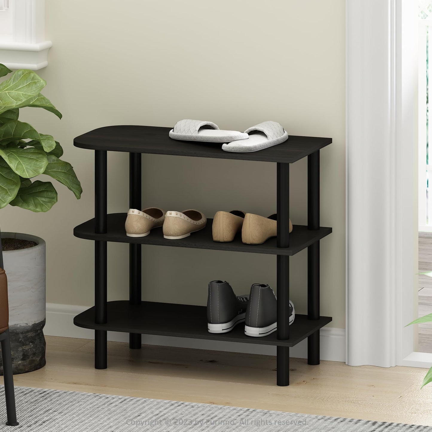 Furinno TURN-N-TUBE Shoe Rack, 3-Tier Shoe Organizer, Shoe Rack Storage with Curved Freestanding Organizer, 29.72 x 59.94 x 55.63 cm