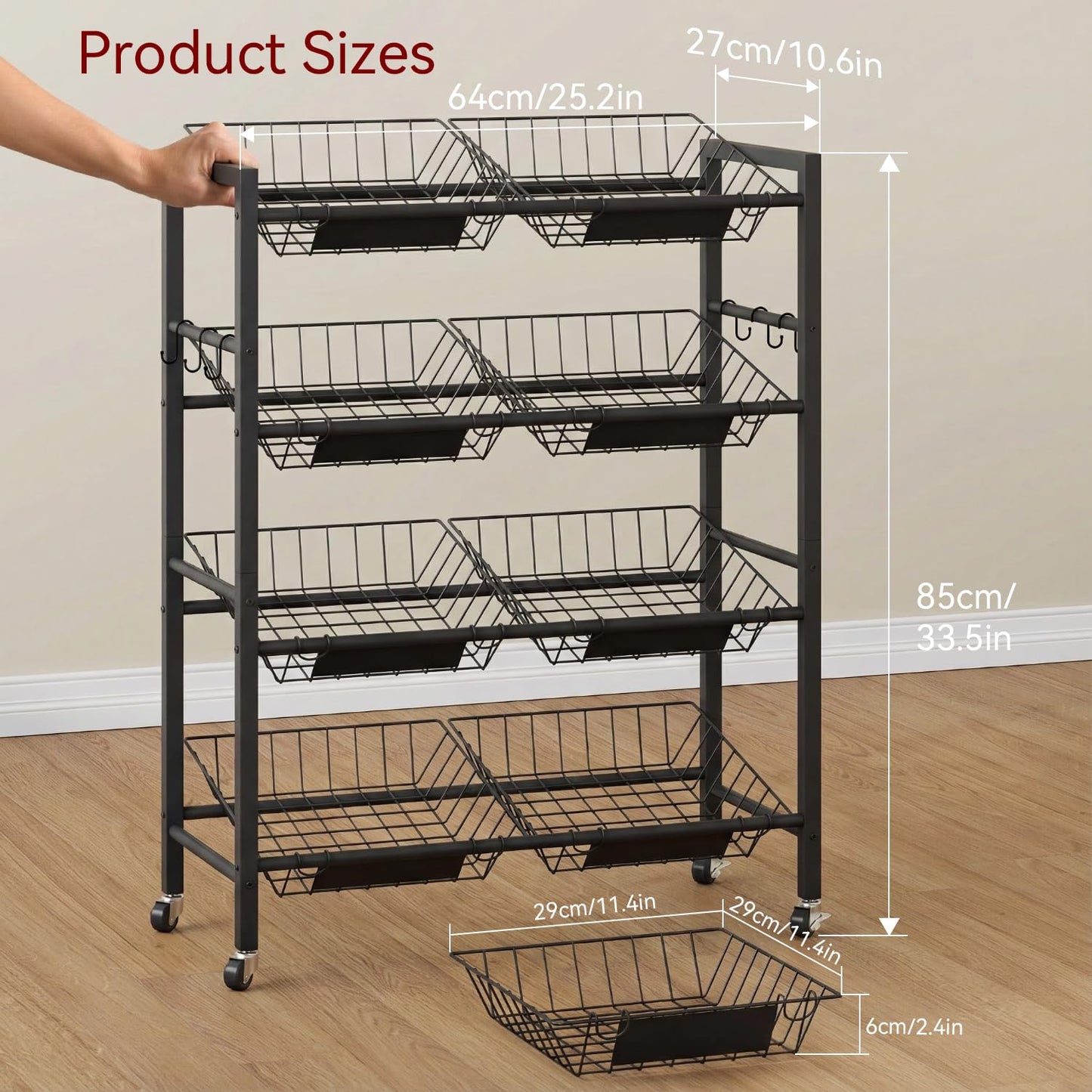 IBUYKE Kitchen Fruit Vegetable Storage Cart,Utility Cart,Black,TLJ025B