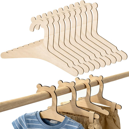 LIQWEI 10Pcs Wooden Baby Hangers, Baby Clothes Hangers, Cute Babies Coat Hanger with Bear Ears Closet Organizer