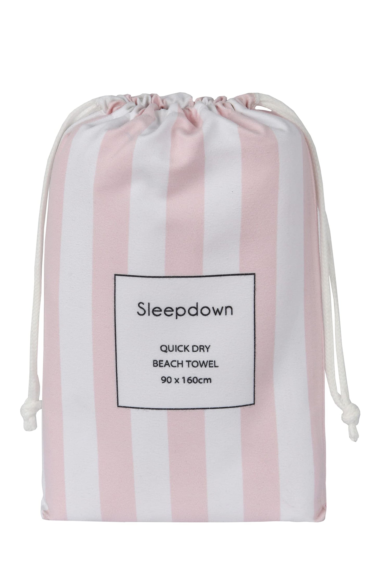 Sleepdown Striped Large Beach Towel Soft Microfiber Absorbent Swimming Pool Travel Camping Bath Sauna Gym Yoga with Bag - Blush - (160 x 90cm)