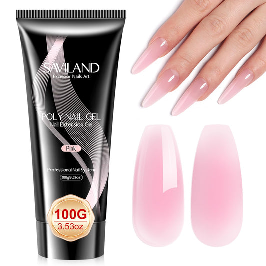 SAVILAND Pink Poly Nail Gel: Large 100g Nail Extension Poly Hard Gels Natural Nail Builder Extension Enhancement Long Lasting for Beginner Starter &