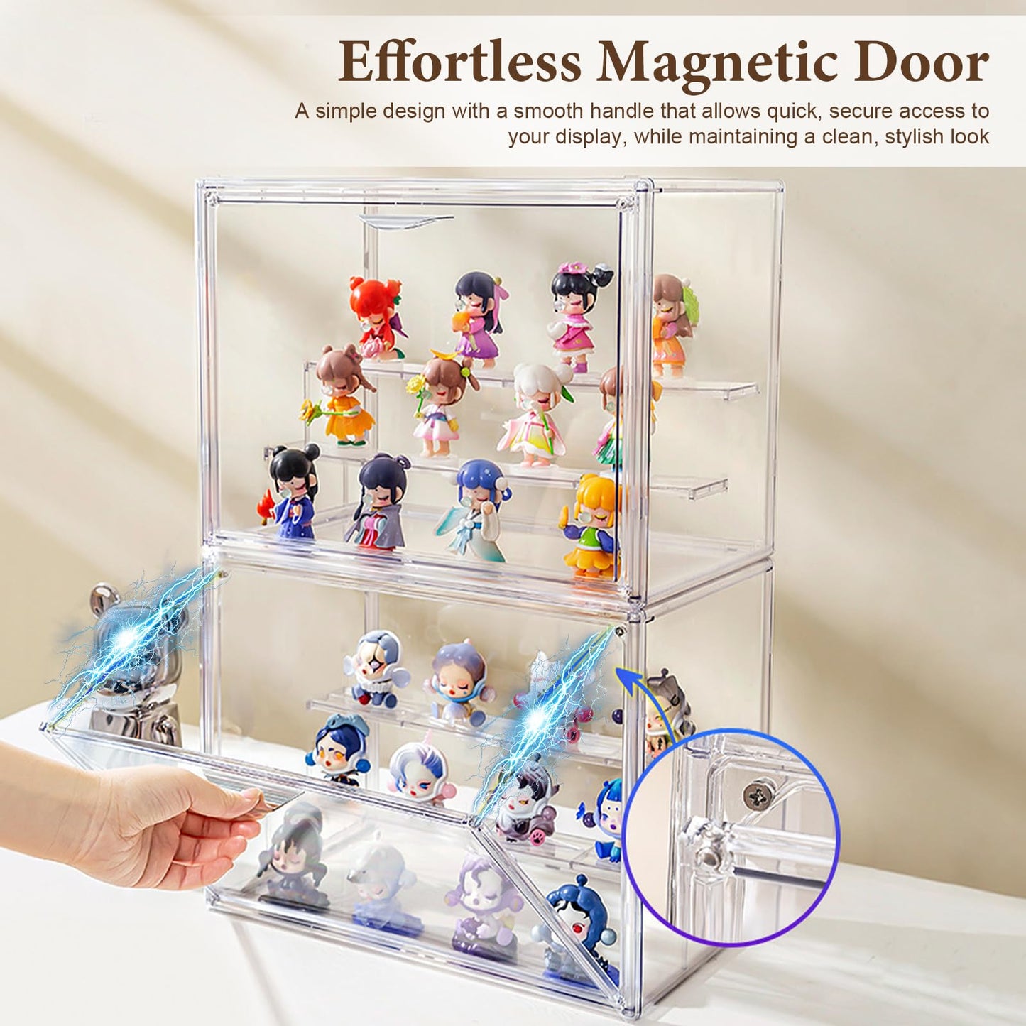 TSKDKIT Acrylic Display Case with Removable 2-Tier Shelves, Clear Display Box Dustproof Display Case with Openable Door for Figures, Models & Crafts