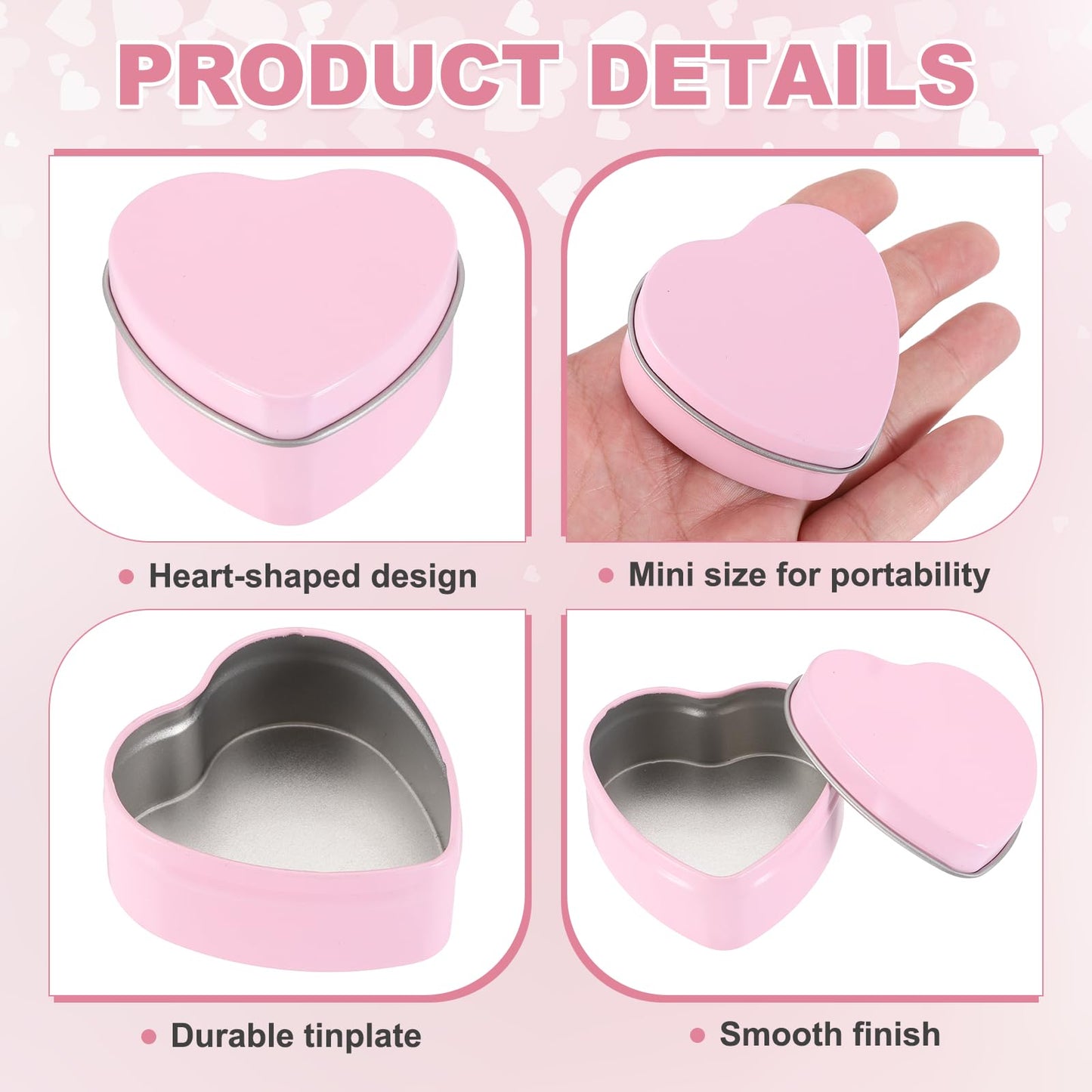 sourcing map 4Pack Metal Tin Box, 2.4x2.3x1.1 Heart Empty Tinplate Containers with Lids