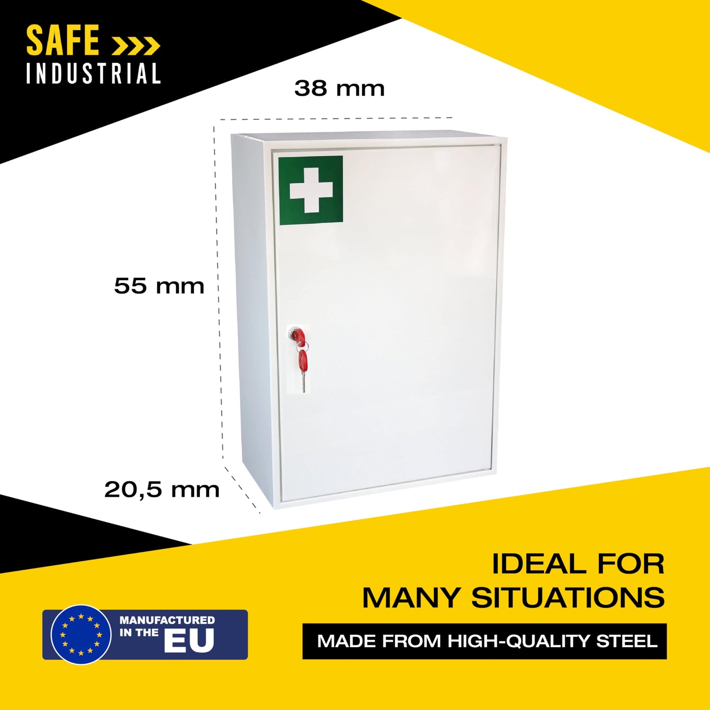 Safe Industrial Medical Cabinet - Medication Cabinet Key Lock Safe with Shelves, Medication Cabinet Wall Mounted - 20.5D x 38W x 55H centimetres