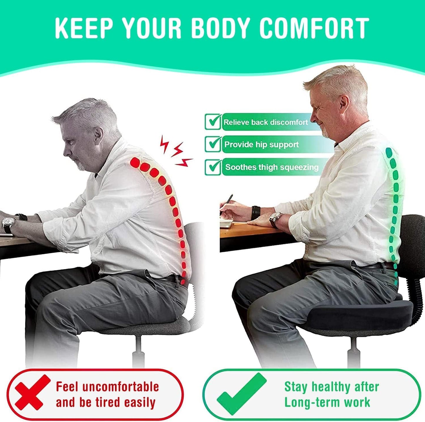 SAIF Seat Cushion, Hip Support, Heat Sensitive & Durable Memory Foam Sitting zipper Desk Chair Cushion for Office