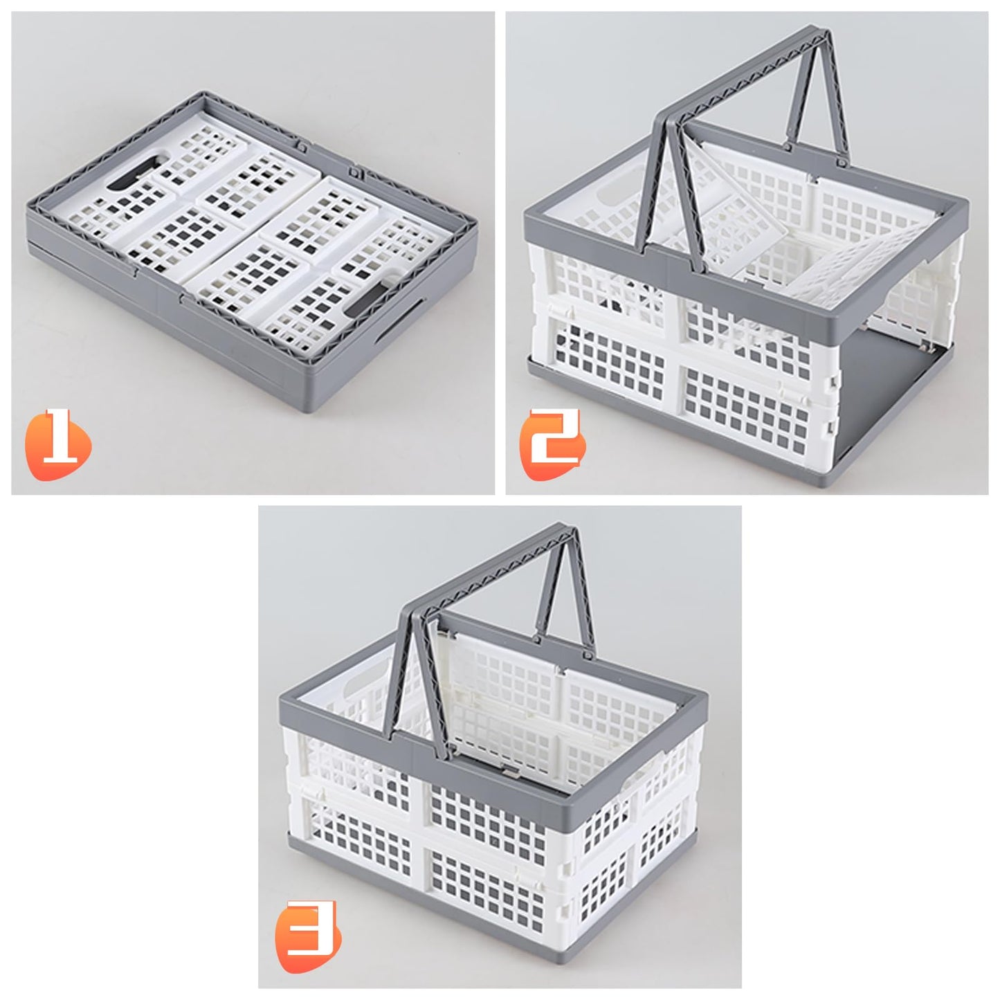 Dehouse 15 L Collapsible Crates with Handles, Collapsible Grocery Shopping Basket