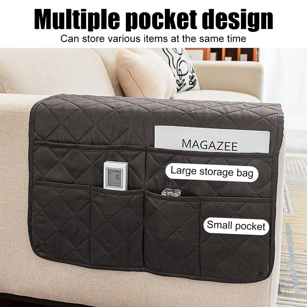 BDKMMS Sofa Armrest Organizer, Non Slip Recliner Caddy with Multi-pocket Design, Soft & Breathable Sofa Armchair Caddy for TV Remote, Phone, Magazine
