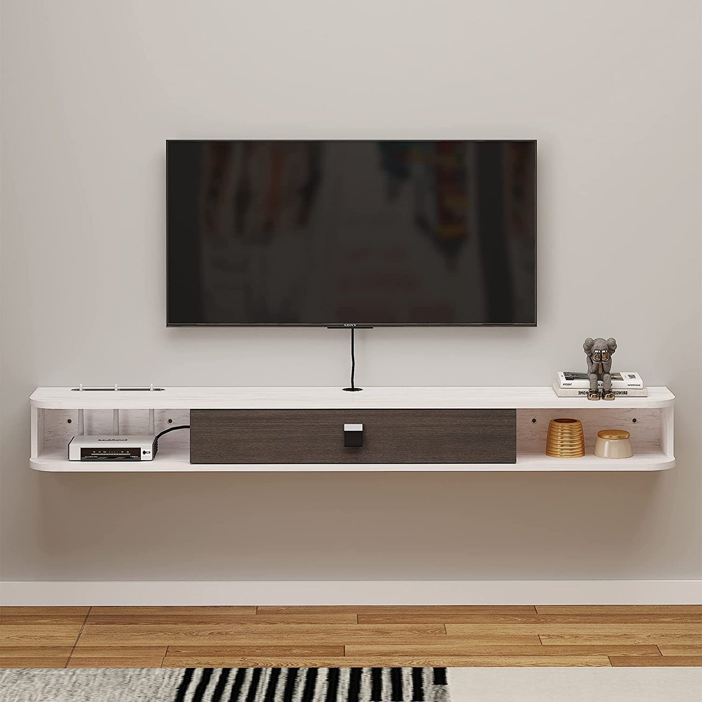 Pmnianhua Floating TV Stand, Wall Mounted TV Cabinet, Floating Shelves with Door, Modern Entertainment Media Console Center Large Storage TV Bench