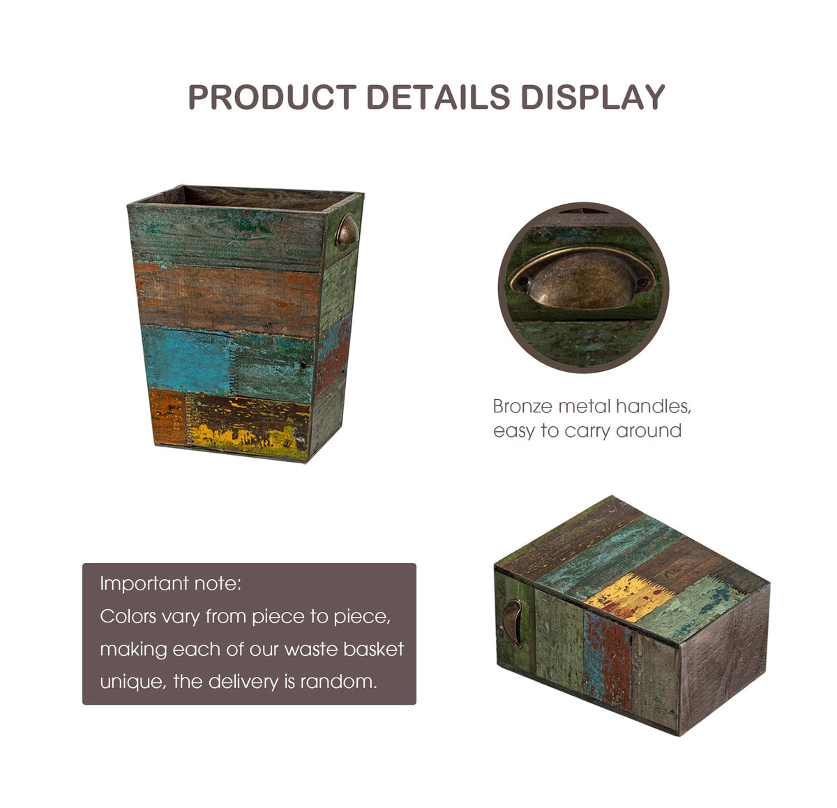 Venalys Small Wooden Trash Can Waste Paper Bin, Farmhouse Decorative Garbage Can Wastebasket