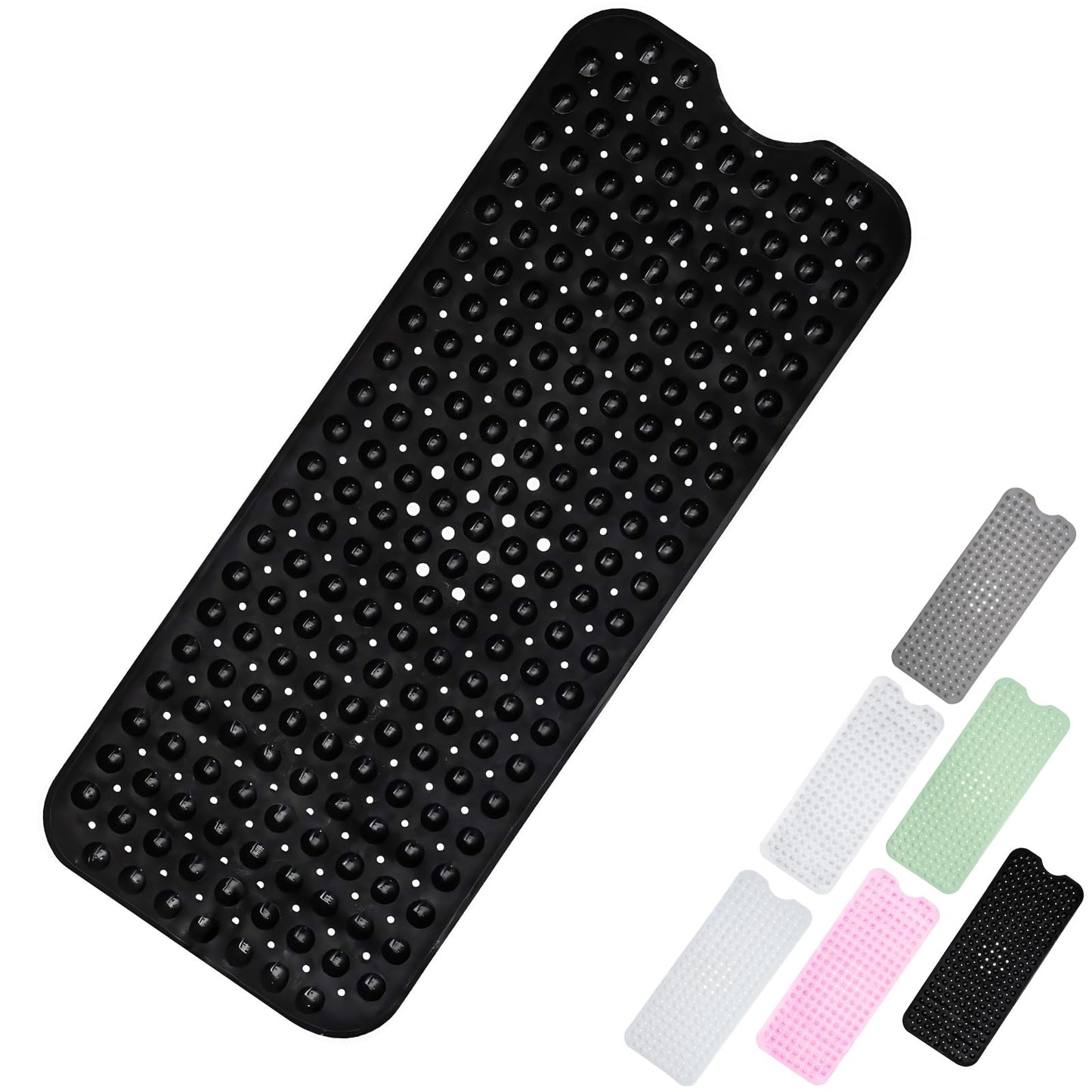 Shower Bath Mat 100x40cm,Extra Long Shower Mat Anti Mould Bath Mats Black,Non Slip Bath Mat for Tub,Shower Mats with Suction Cups,Drain Holes,Machine