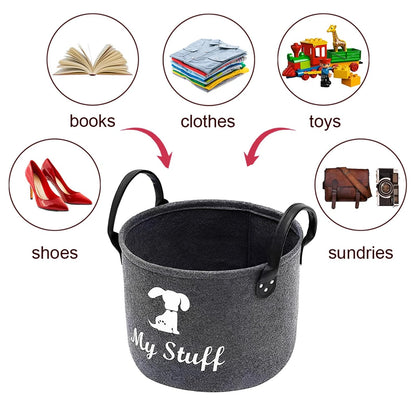 Dog Toy Storage, Dog Toy Box Storage, Toy Box for Dogs for Organizing Pet Toys Blankets Leashes Food - Dark Grey Felt