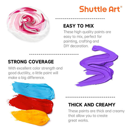 Shuttle Art Acrylic Paint Set, 24 Colours Acrylic Paints Bottle(250ml/8.45oz), Rich Pigmented Acrylic Paints, Bulk Painting Supplies for Artists,