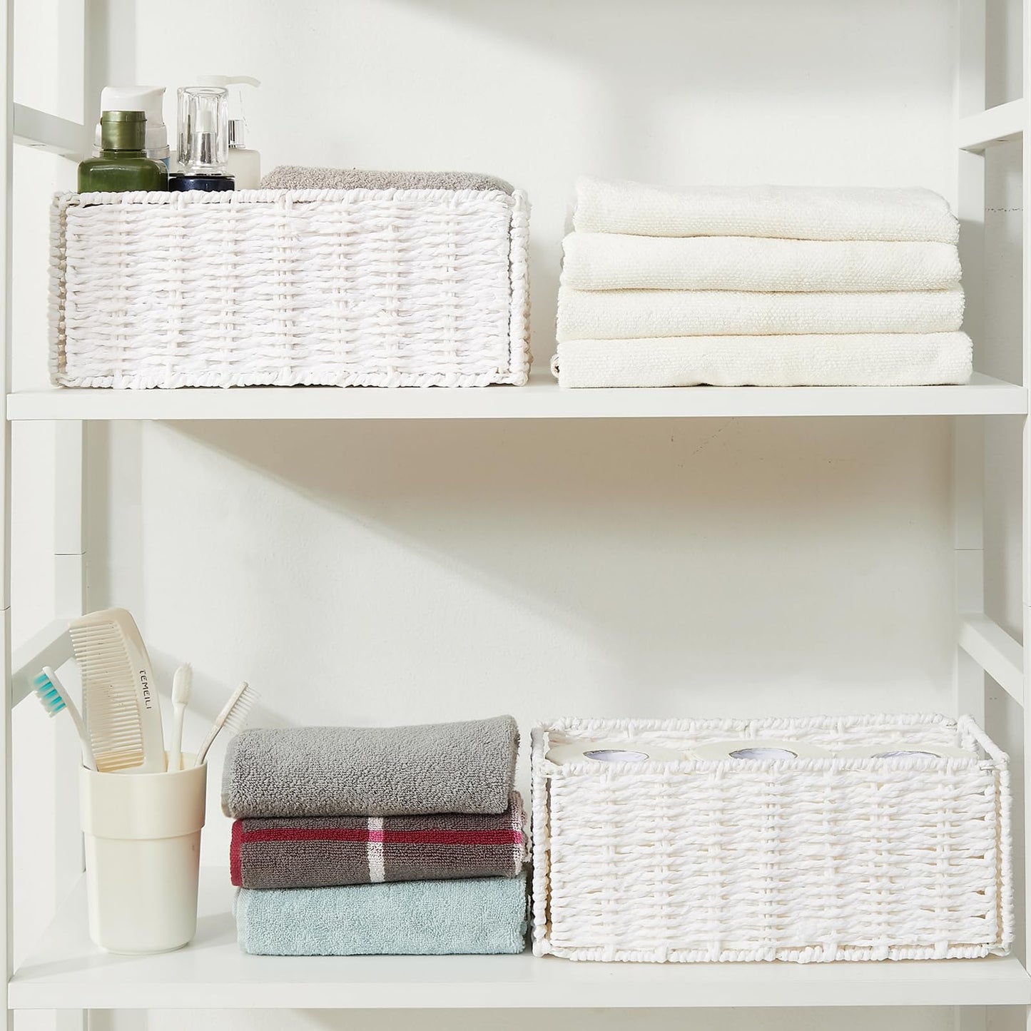 Vagusicc Wicker Storage Basket, Set of 2 Hand-Woven Paper Rope Wicker Basket, Small Storage Baskets for Organizing Toilet Paper Basket