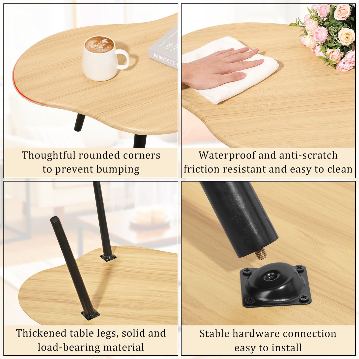 FEUFOAM Small Coffee Table Cloud Coffee Table Modern Center Table Floor Table Natural Wood Irregular Coffee Tables Suitable for Living Room Small