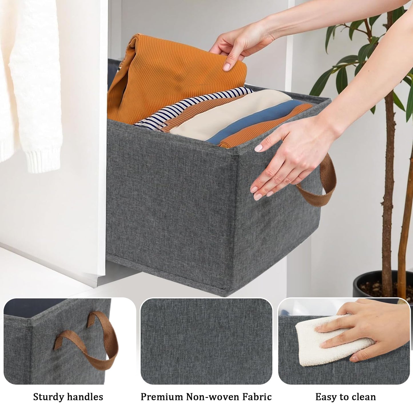 SYEXDZON Storage Baskets, 4pcs Fabric Storage Box, 47*28*20cm