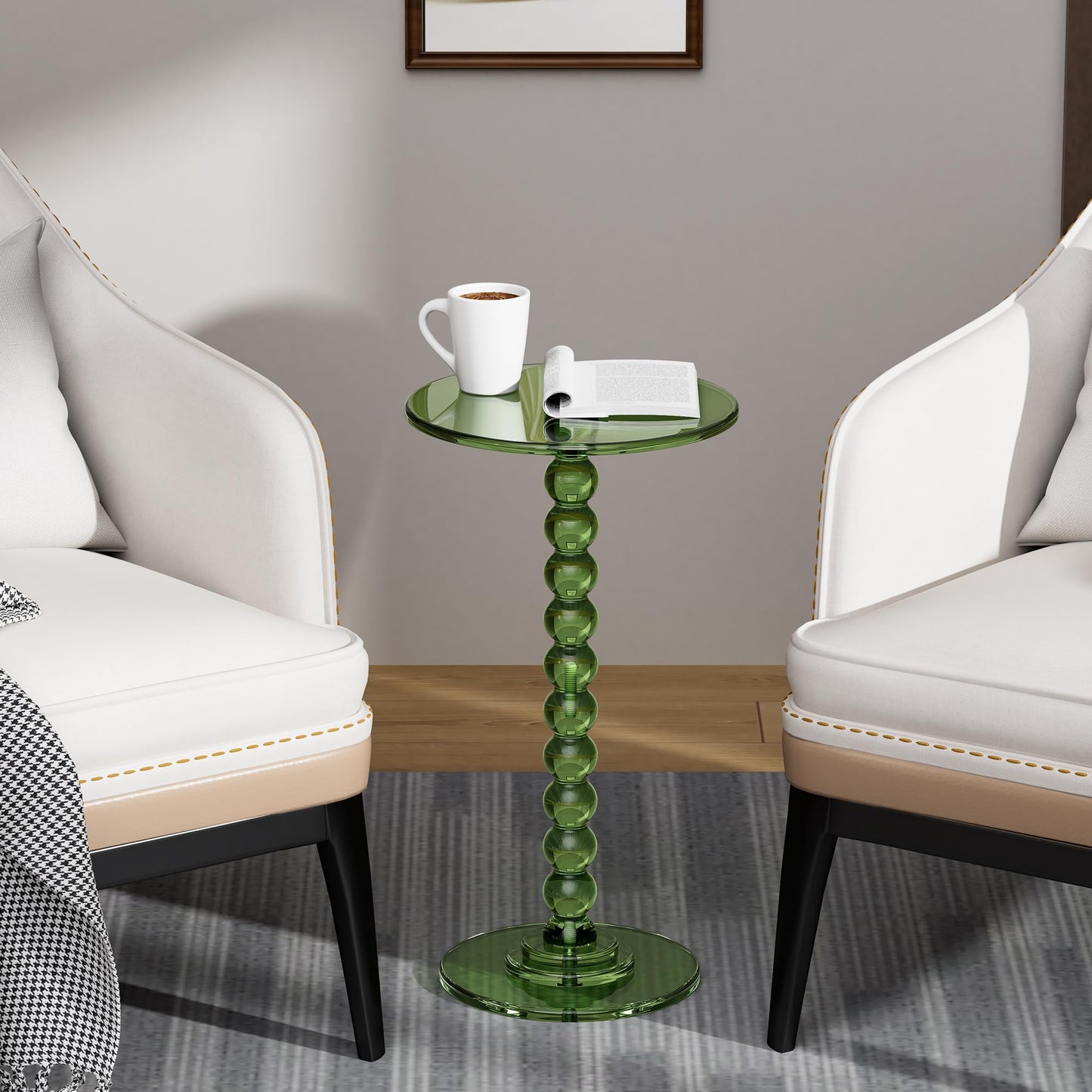 Dewrhiixe Acrylic Round Side Table, End Table with Pedestal Stand Drink Table Martini Accent Table Nightstand for Living Room, Bedroom Balcony