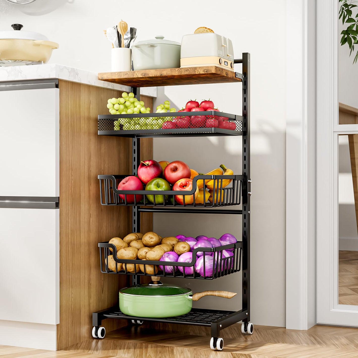 HapiRm Fruit Basket Kitchen Cart - 5 Tier Adjustable Vegetable Storage Rack