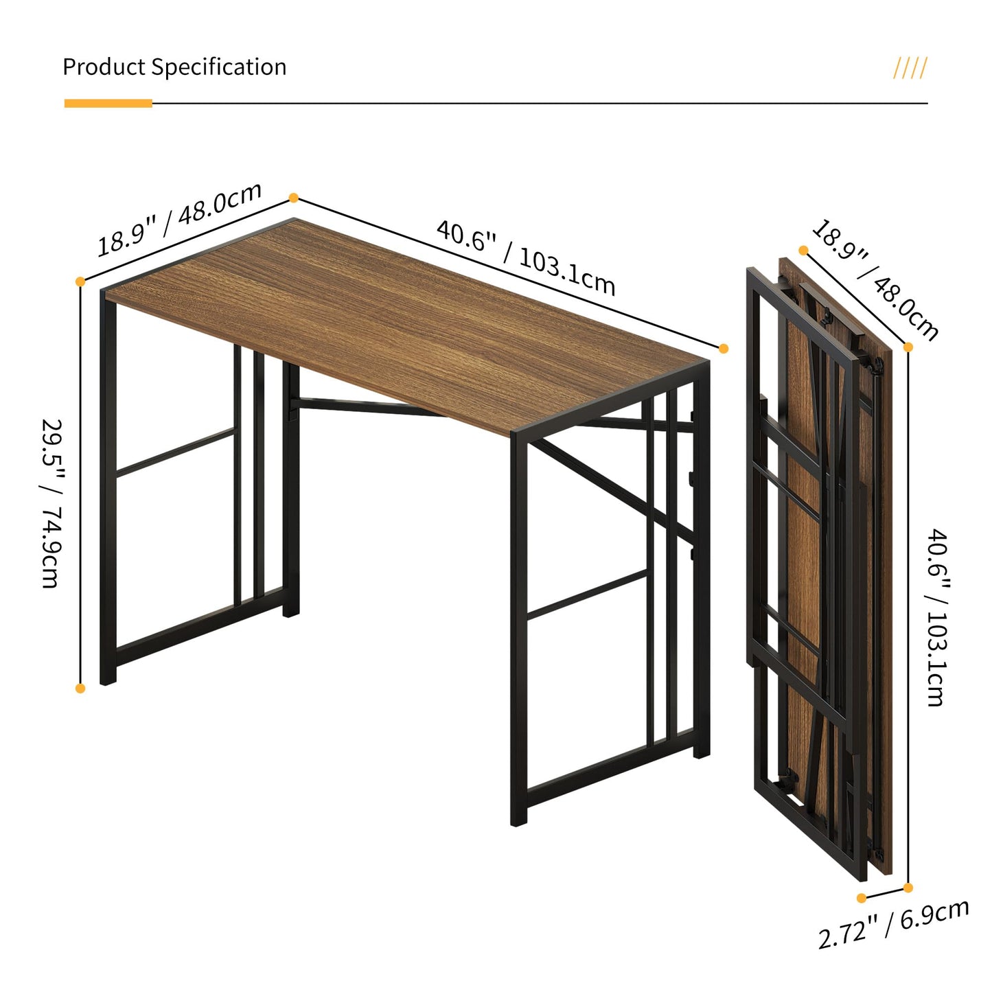 Lutown-Teen Folding Computer Desk 103 cm No Assembly Required, Espresso
