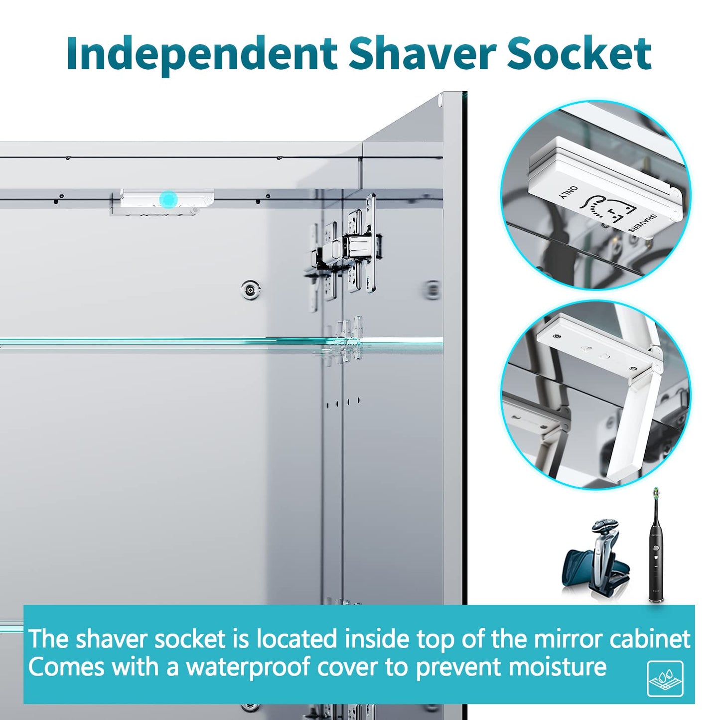 ELEGANT 3-Door Bathroom Mirror Cabinet with Shaver Socket, Anti-Fog, Adjustable Shelf, Slow Close Design, Stainless Steel, 1000mm x 600mm x 130mm