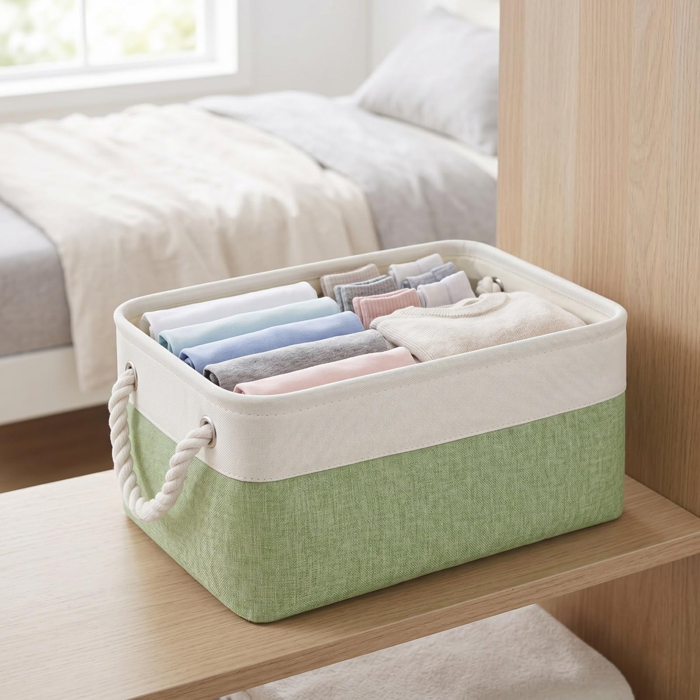 SOCOHOME Fabric Storage Box, Small Storage Basket with Handles for Shelves Toy, Wear-Resistant and Reinforced(S, 4 Pack)