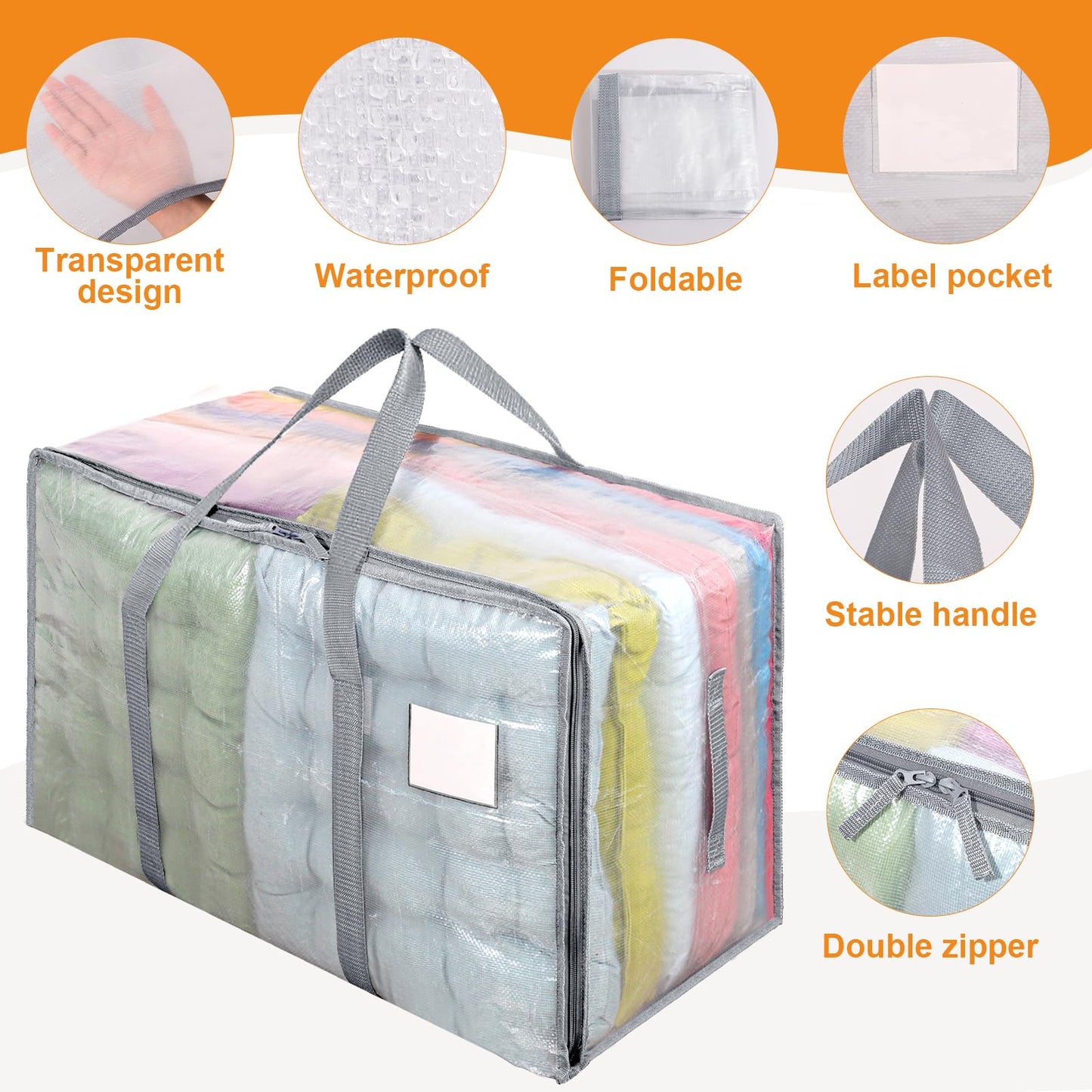 Dntorx 8 Pack 105L Moving Bags Clothes Storage Bags Drom Packing Box, Grey