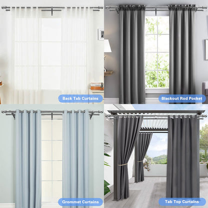 Harrms Double Curtain Pole, Curtain Poles for Eyelet Curtains, Silver Curtain Pole 76-368cm, Extendable Metal Curtain Rod Stainless Steel Room