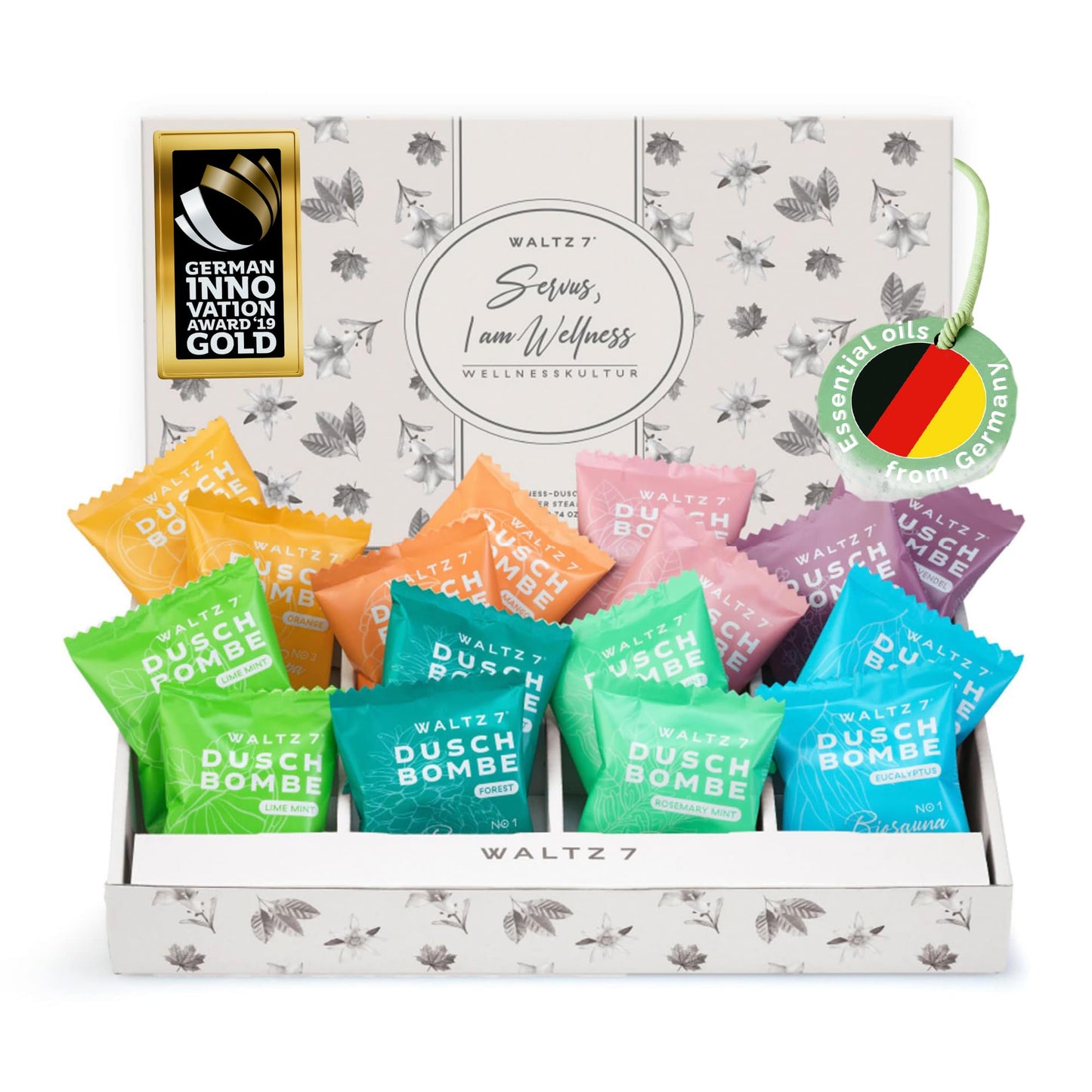 WALTZ 7 Shower Steamers Set, 16 Pieces, 8 Scents, European Quality, Aromatherapy, Unique Spa Stress Relief, Pamper Gift for Women, Men, Birthday, Mum,