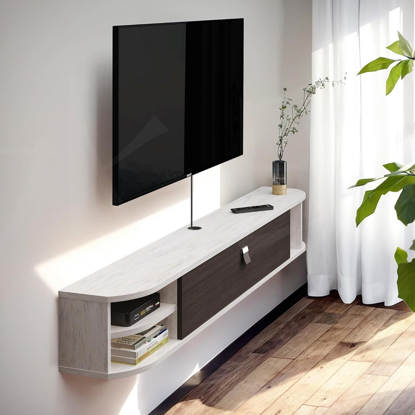 Pmnianhua Floating TV Shelves, Floating TV Unit Wall Mounted Under TV Stand Floating TV Console Entertainment Shelf Wall TV Cabinet